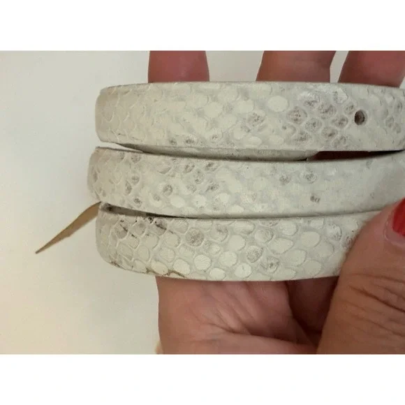 Anna Pellissari Size L Gold Tone Buckle Beige Gray Animal Print Leather Belt NWT